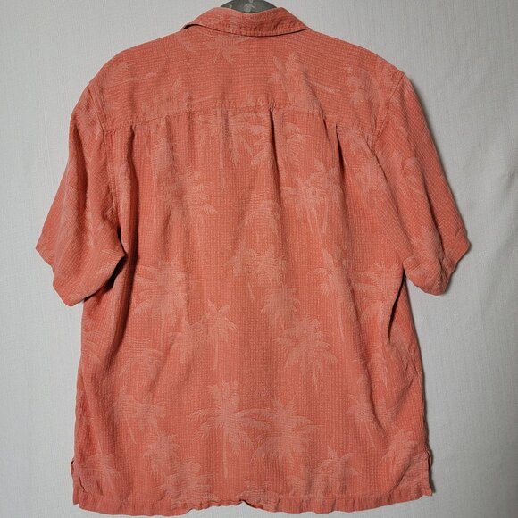 Tommy Bahama Mens Button Down Shirt Sz L Short Sleeve100% Silk Orange Palm Trees - Picture 2 of 11